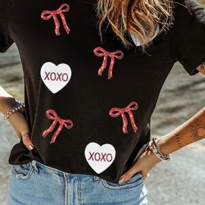Black XOXO Sequin Tee Valentine’s Day tshirt women’s sequin Valentine shirt